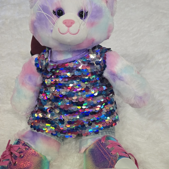 Build A Bear Colorful Kitty Cat Plush Stuffed Animal 16" BABW Pink Purple White - Picture 7 of 7